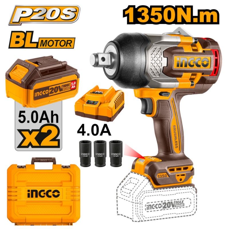 Avvitatore a Impulsi Ingco 20V 1350Nm Brushless