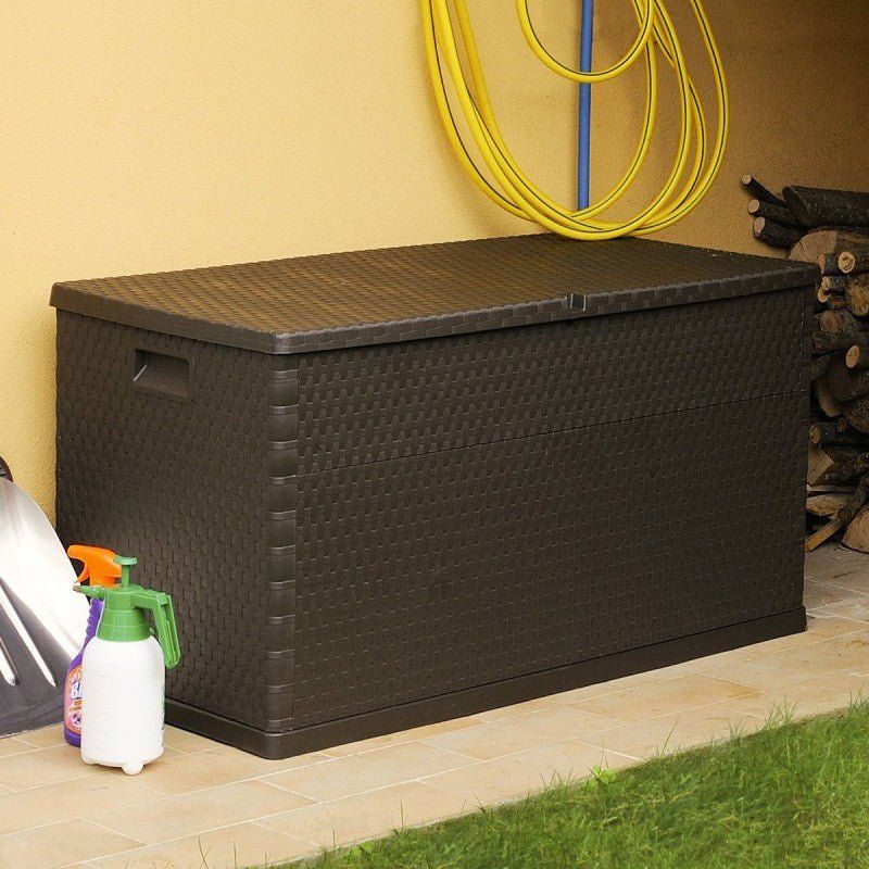 Baule Contenitore Rattan da Esterno 420L con Ruote