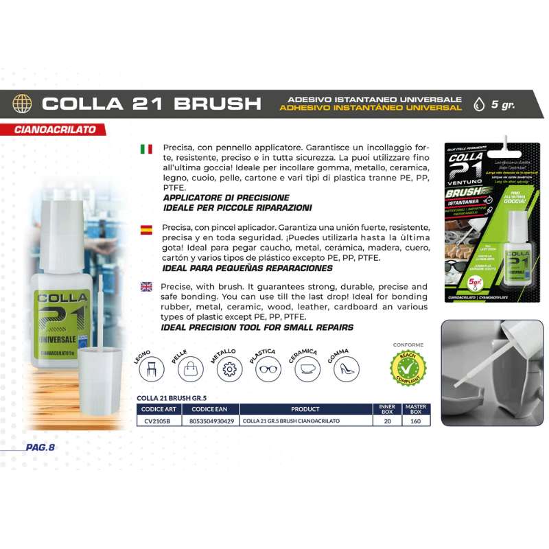 Colla 21 Brush 5g - Super Colla ISTANTANEA - Proprietà