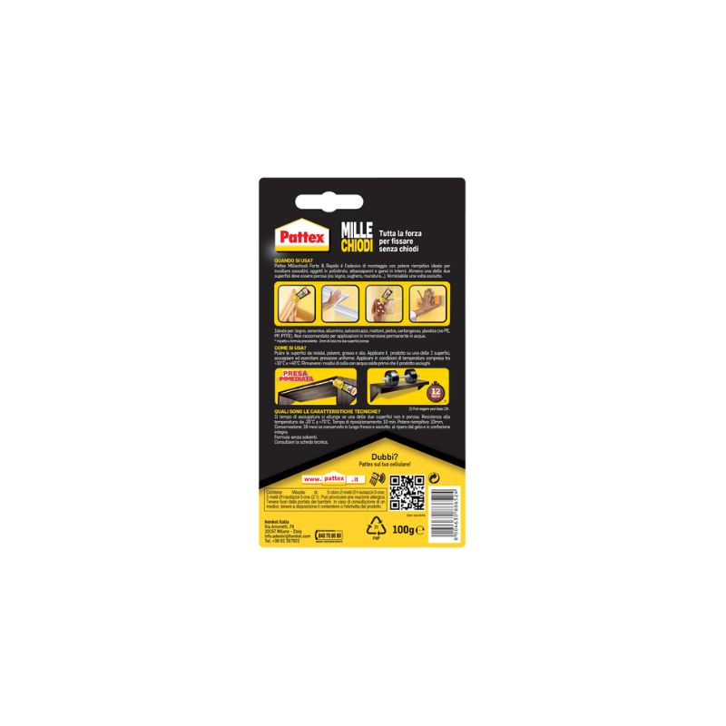 Pattex Millechiodi Forte & Rapido 100g Adesivo di Montaggio