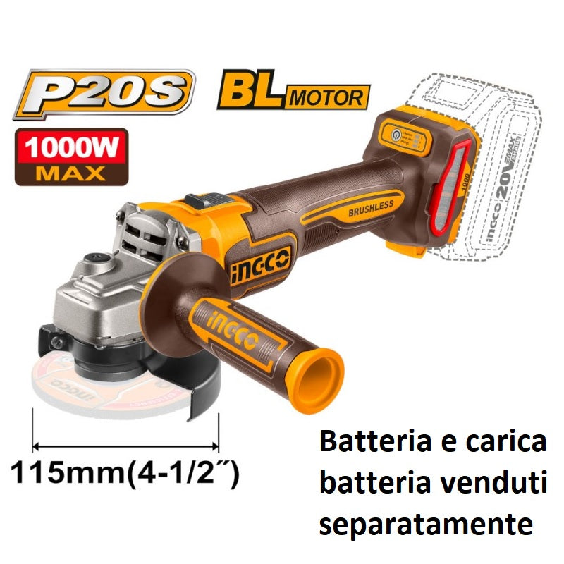 Smerigliatrice 115mm a Batteria 20V INGCO CAGLI27153 – NUDA