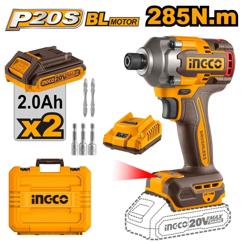 Avvitatore a Impulsi INGCO Brushless 20V 285Nm