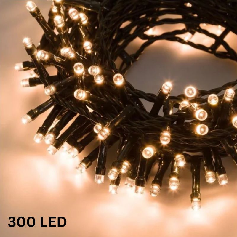 Catena Luminosa 300 LED Lotti 14,5m | Bianco Caldo | 8 Giochi | Uso Esterno e Interno