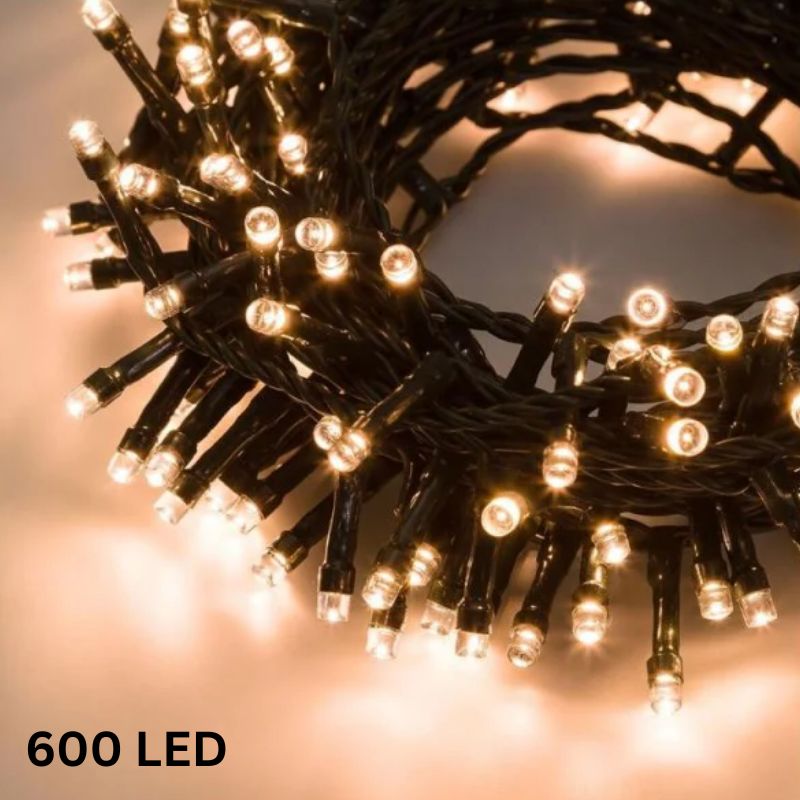 Catena Luminosa 600 LED Lotti 26,5m | Bianco Caldo | 8 Giochi | Uso Esterno e Interno