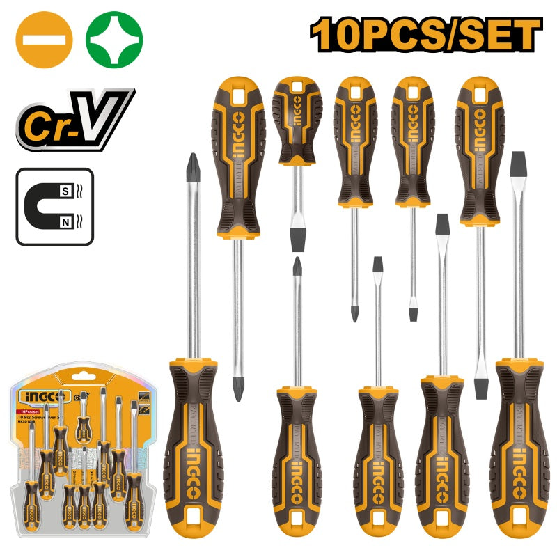 Ingco HKSD1058: Set 10 Cacciaviti Professionali CR-V