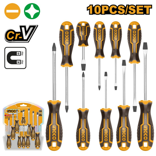 Ingco HKSD1058: Set 10 Cacciaviti Professionali CR-V