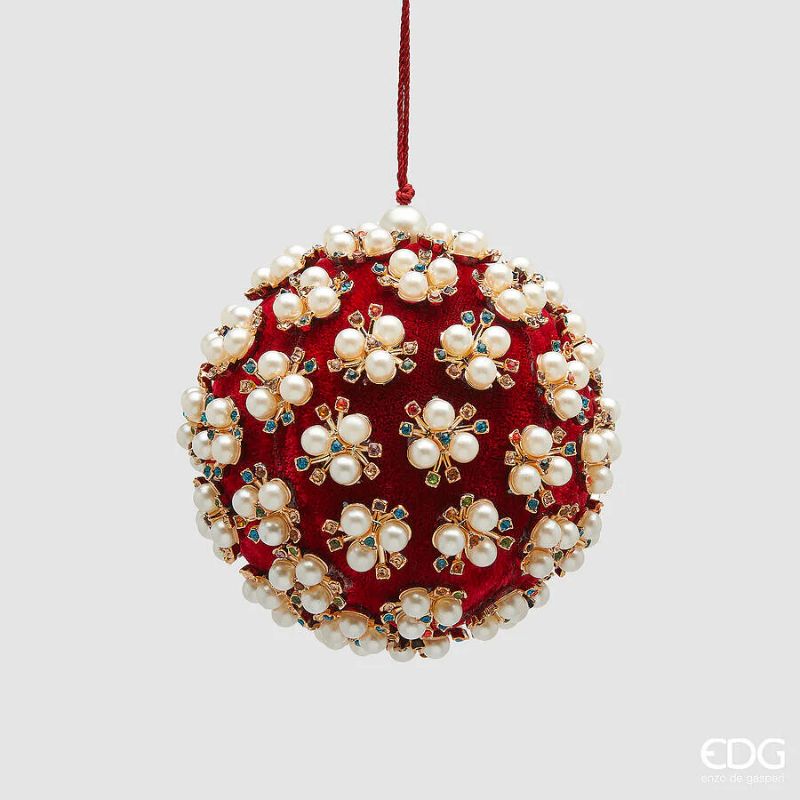 Palla di Natale Elizabeth EDG Velluto Rossa con Perle