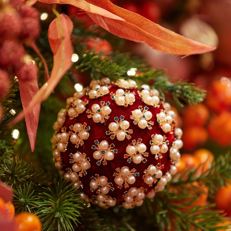 Palla di Natale Elizabeth EDG Velluto Rossa con Perle
