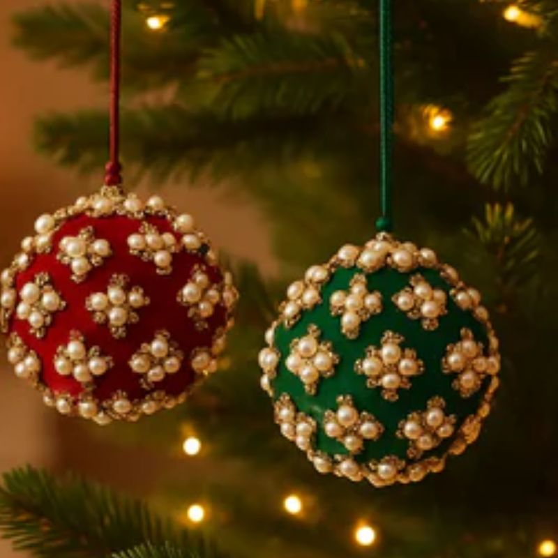 Palle di Natale Elizabeth EDG | Velluto con Perle e Strass