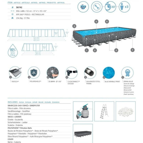 Piscina Fuori Terra Bestway APX 365 9,56x4,88x1,32 m – Rettangolare 561KJ 