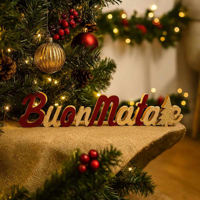Scritta "Buon Natale" da Appoggio in Legno