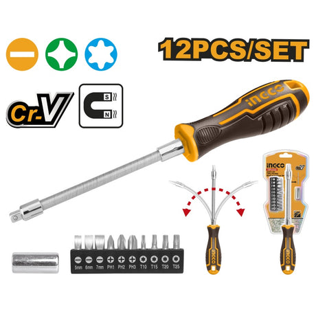 Set Cacciavite Flessibile a Cricchetto Ingco 12 Pz