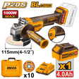 Smerigliatrice Angolare Brushless Ingco 20V 115mm - Kit con Batteria 4.0Ah, Caricatore e Valigetta