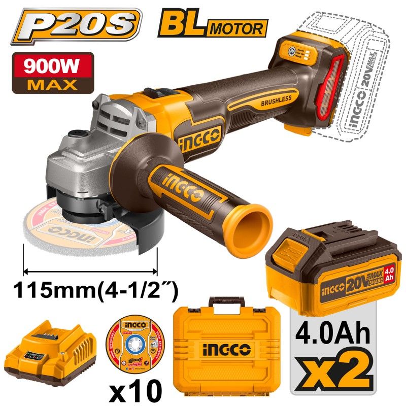 Smerigliatrice Angolare a Batteria 20V INGCO Ø 115mm
