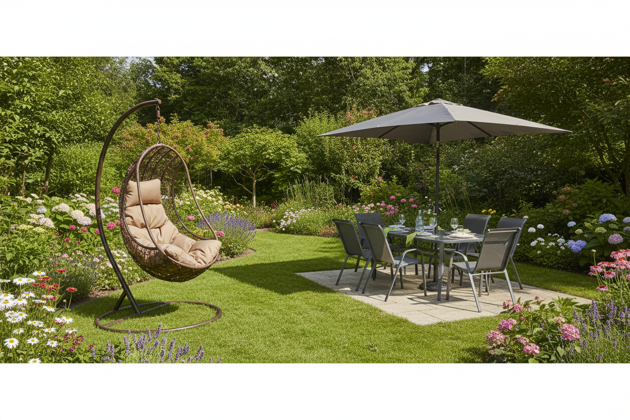 Giardino con arredamento outdoor